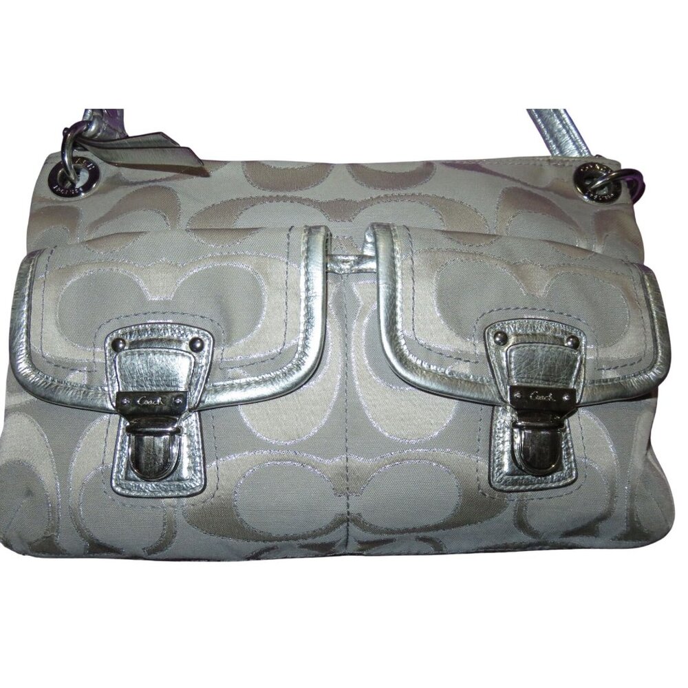 Coach 2012 Poppy Grey & Silver Metallic Signature Hippie Jacquard Bag Pushlock - Picture 6 of 14